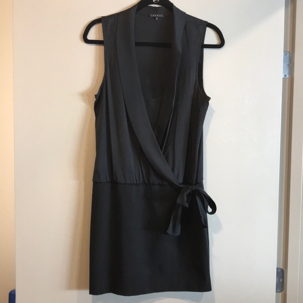 Theory silk collar wrap dress
